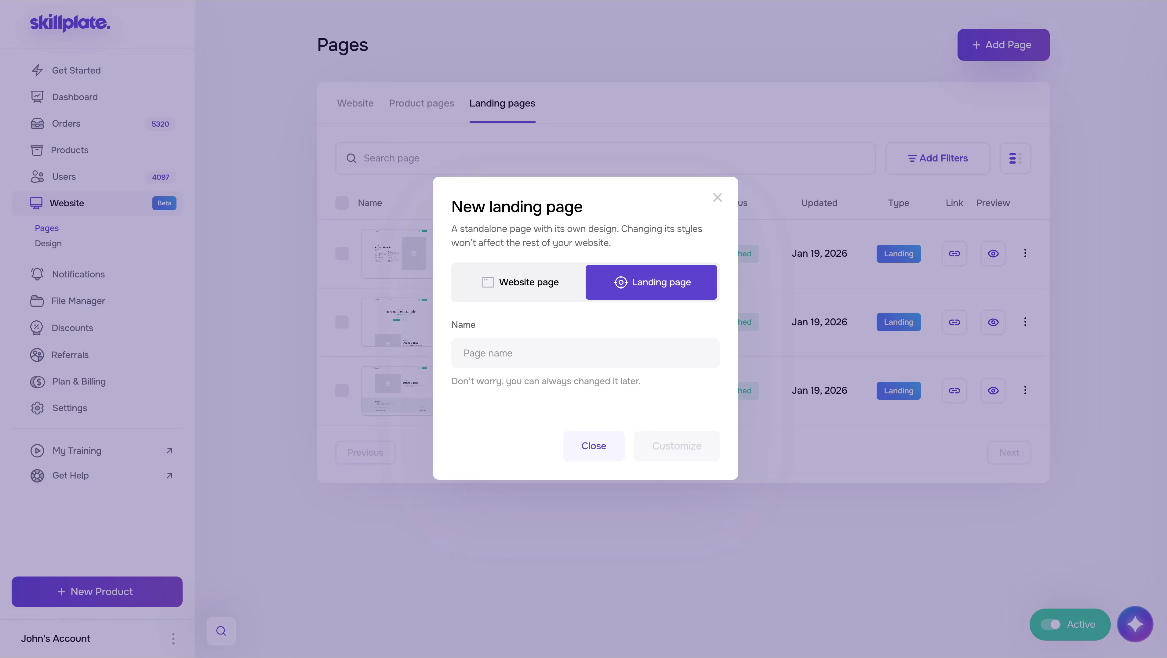 Landing Pages screenshot